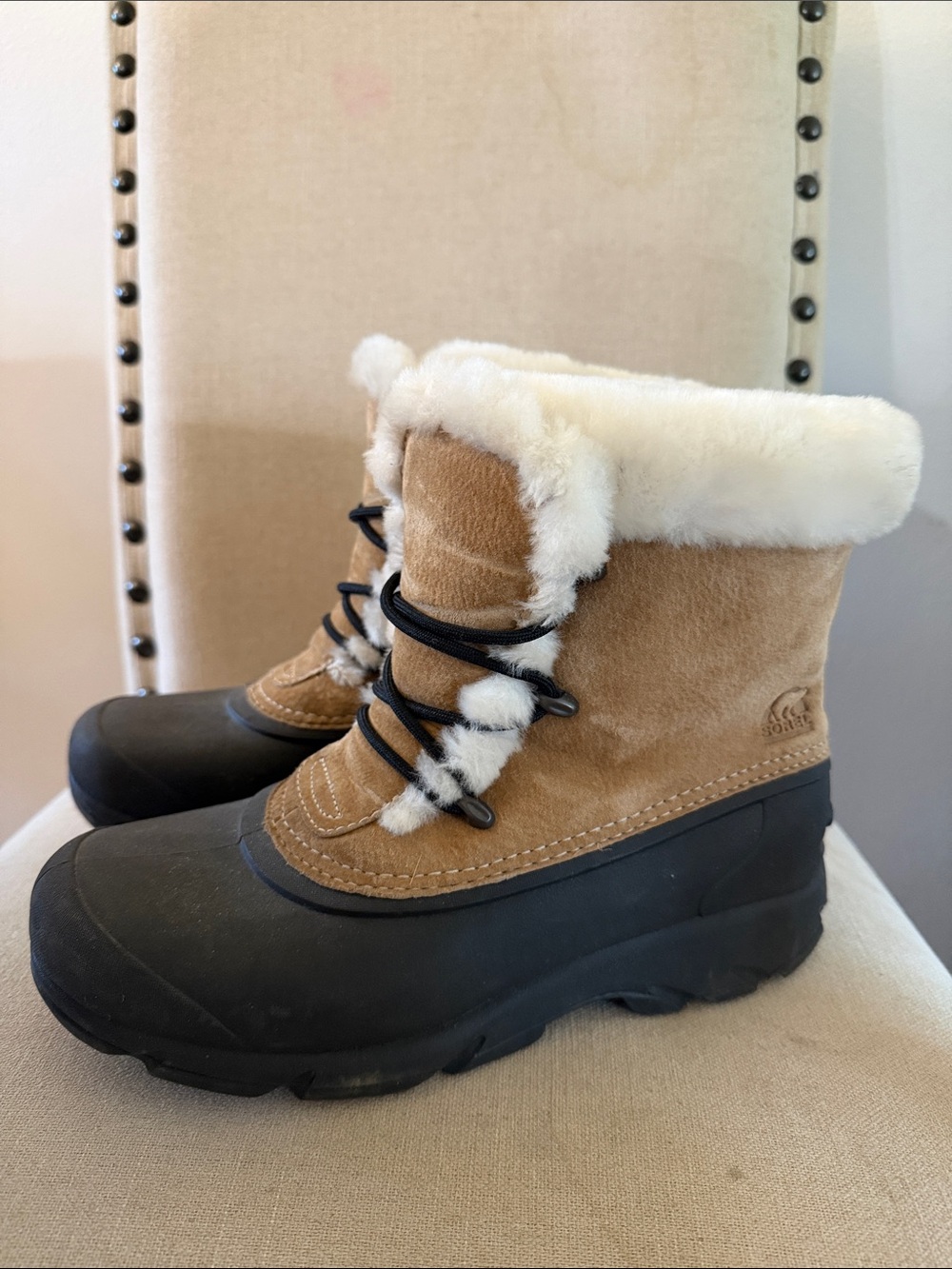 Sorel Women’s Snow Angel Suede Faux Fur Lace Up Winter Boots Tan Size 9